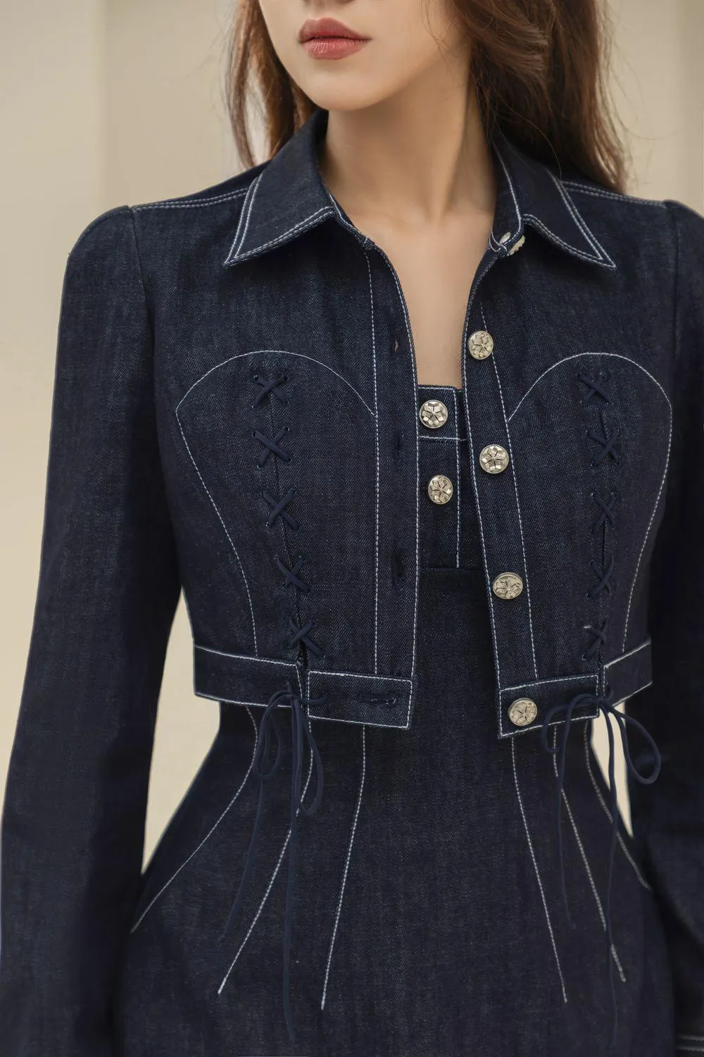 Havana Cropped Collared Neck Denim Jacket