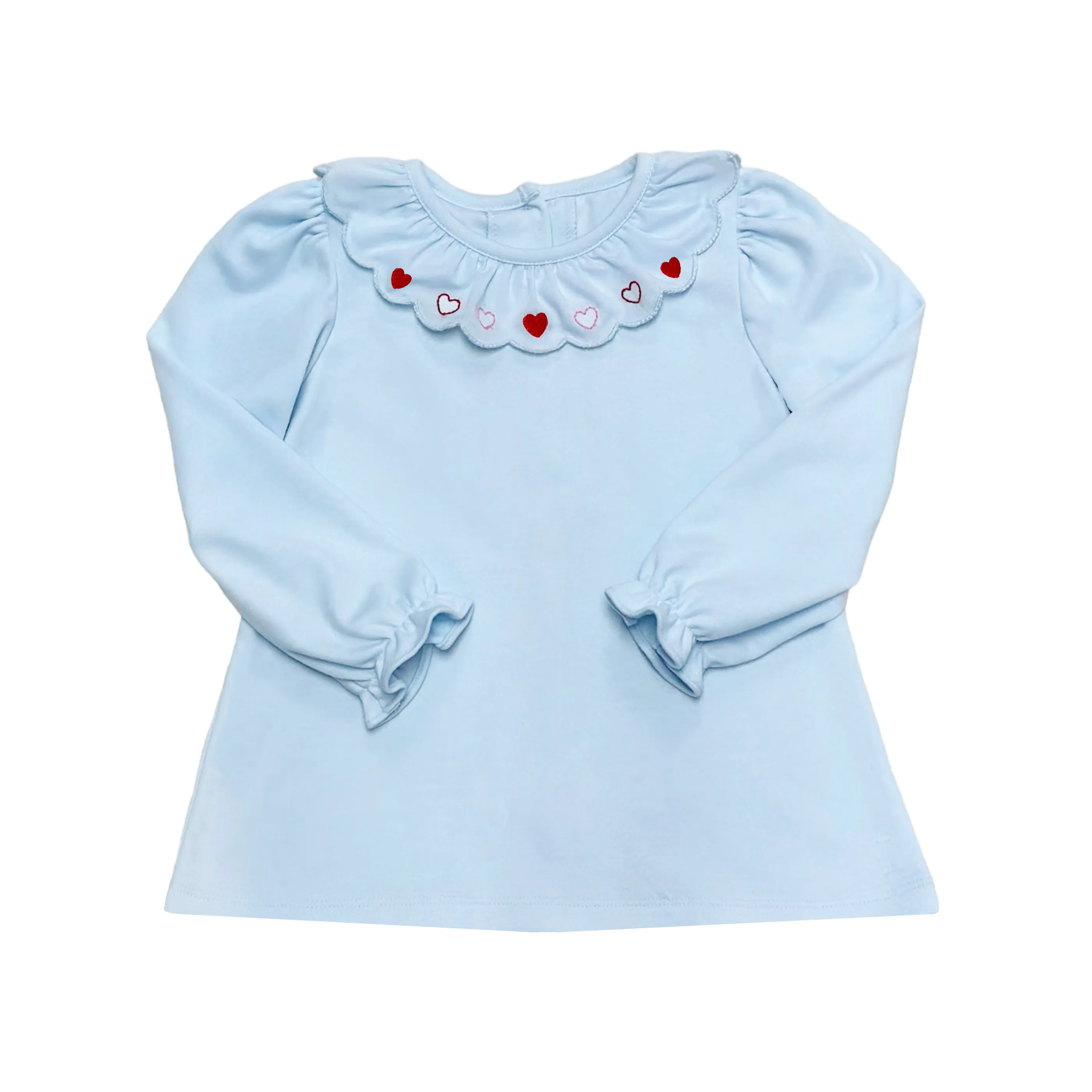 Heart Scalloped Blouse- Light Blue Knit