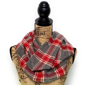 Heather Grey, Red and Cream Luxe Collection Plaid Infinity and Blanket Scarves