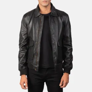 Heisenberg Black Leather Bomber Jacket