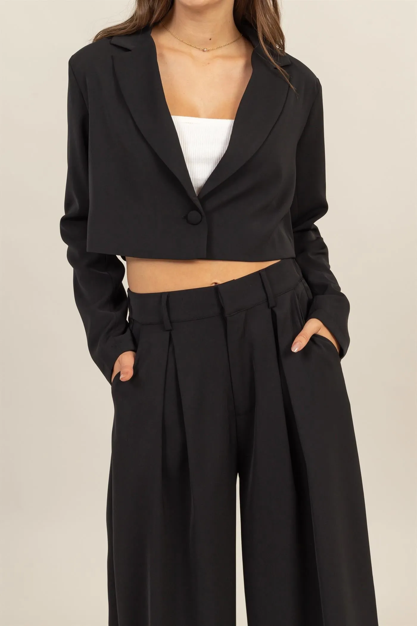 HF24G120-SET-CROPPED BLAZER AND WIDE LEG PANTS SET