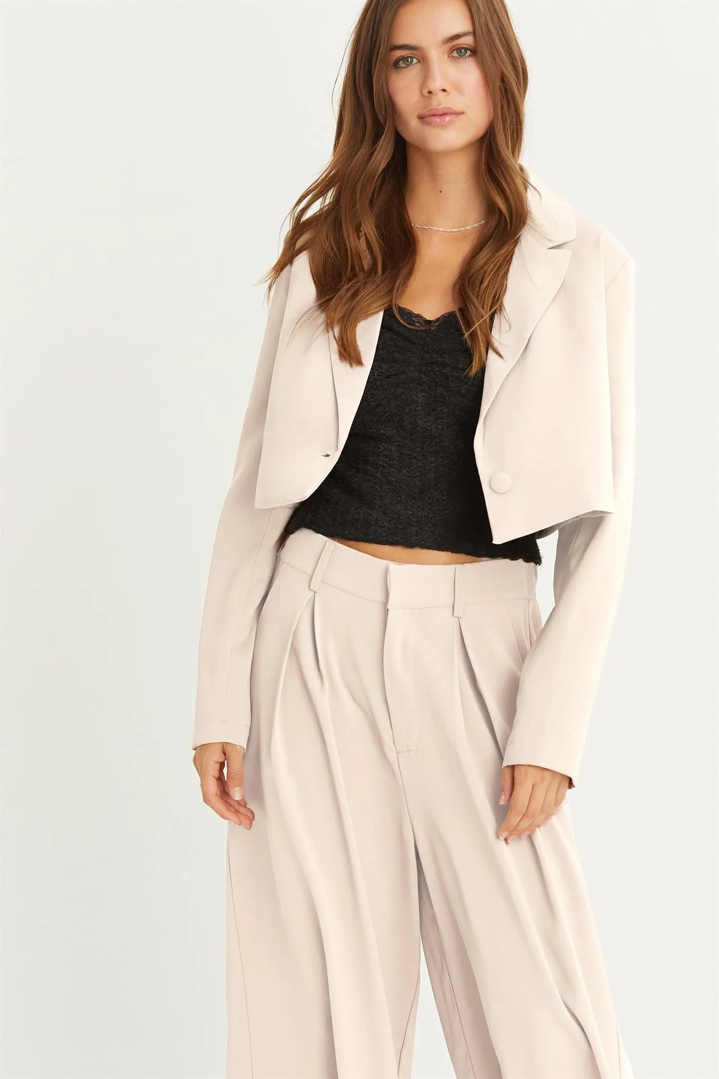 HF24G120-SET-CROPPED BLAZER AND WIDE LEG PANTS SET