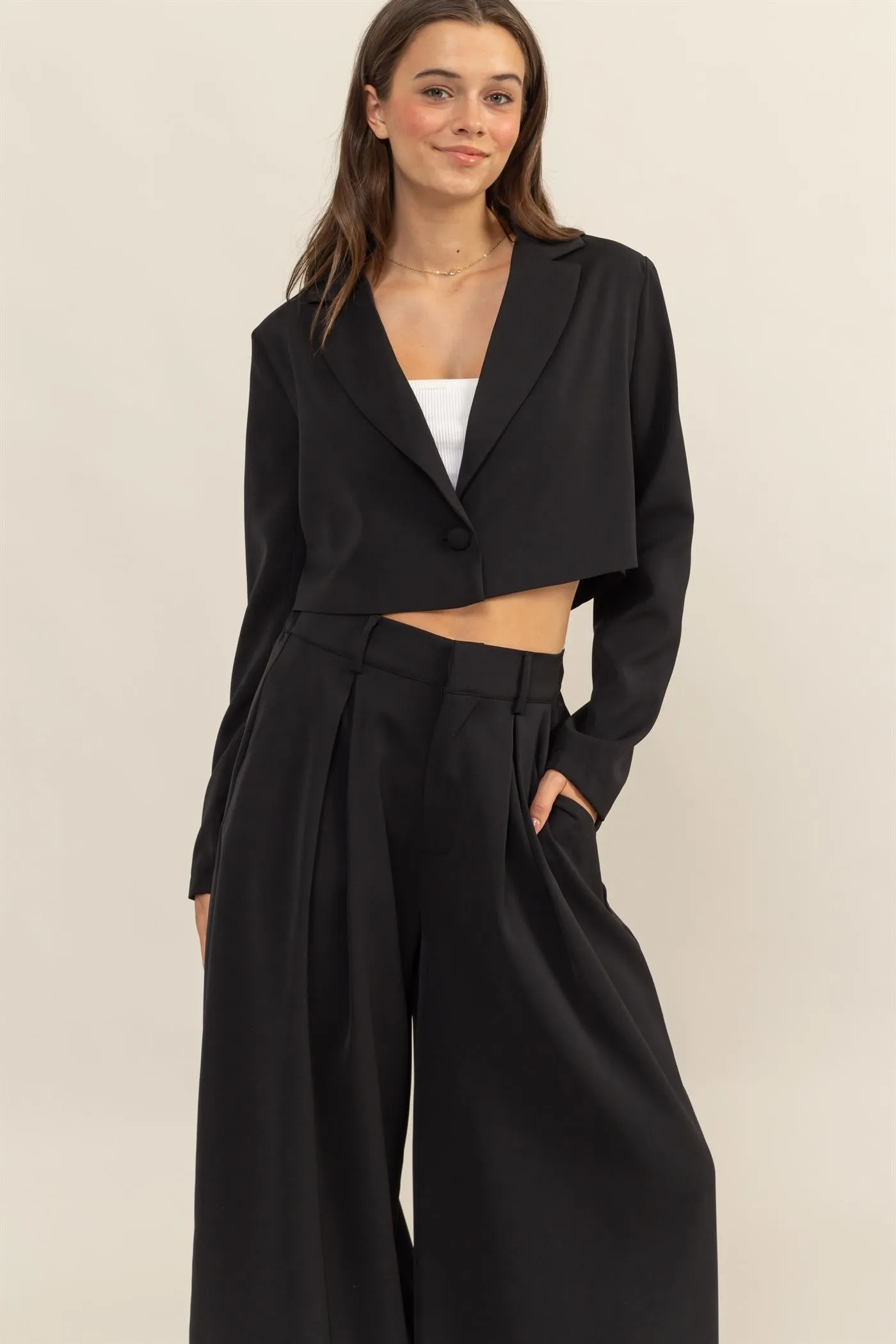 HF24G120-SET-CROPPED BLAZER AND WIDE LEG PANTS SET