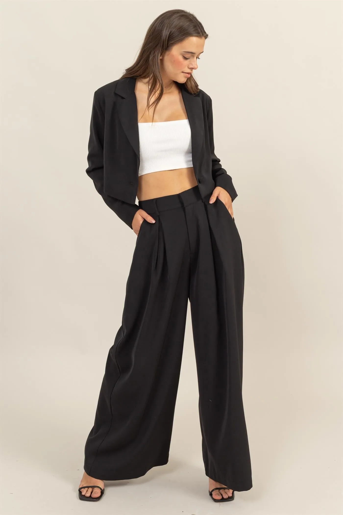 HF24G120-SET-CROPPED BLAZER AND WIDE LEG PANTS SET