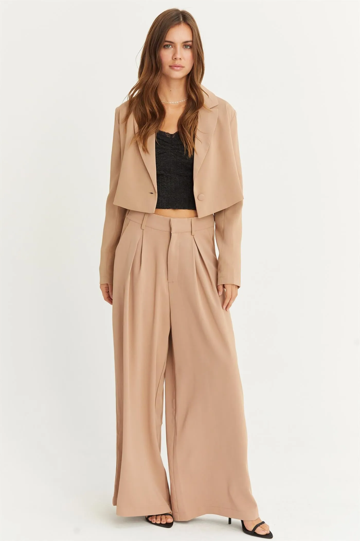 HF24G120-SET-CROPPED BLAZER AND WIDE LEG PANTS SET