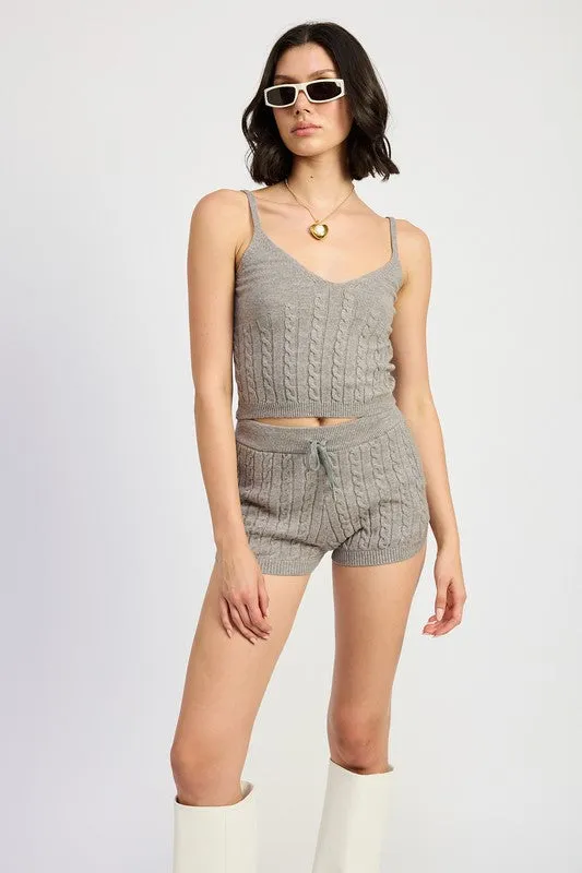 Hot Girl Cozy Cord Cable Knit Lounge Shorts In Grey