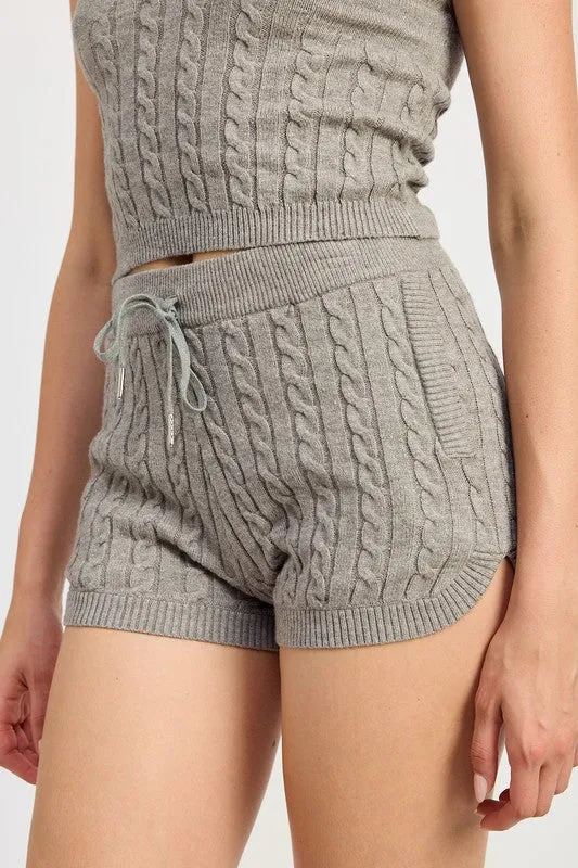 Hot Girl Cozy Cord Cable Knit Lounge Shorts In Grey