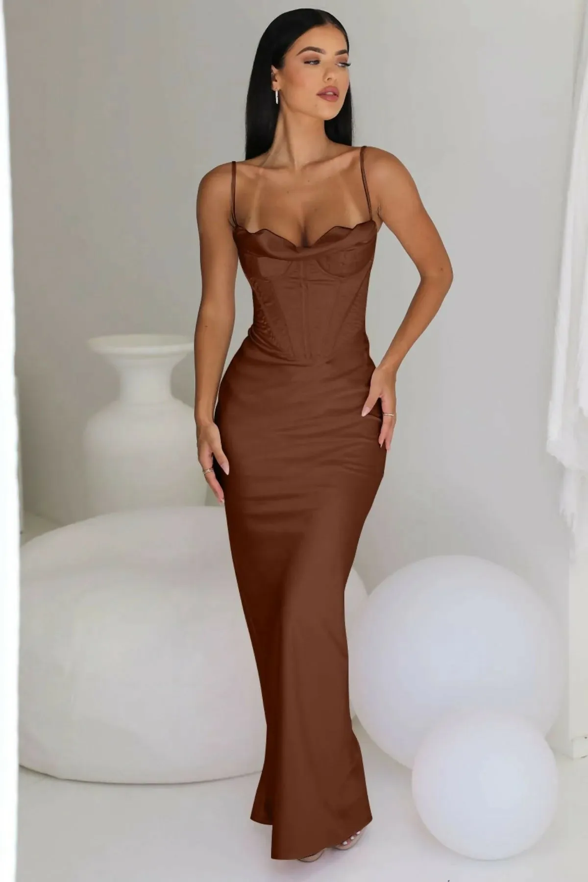 House of CB Charmaine Chocolate Maxi Dress Brown Size S / AU 8