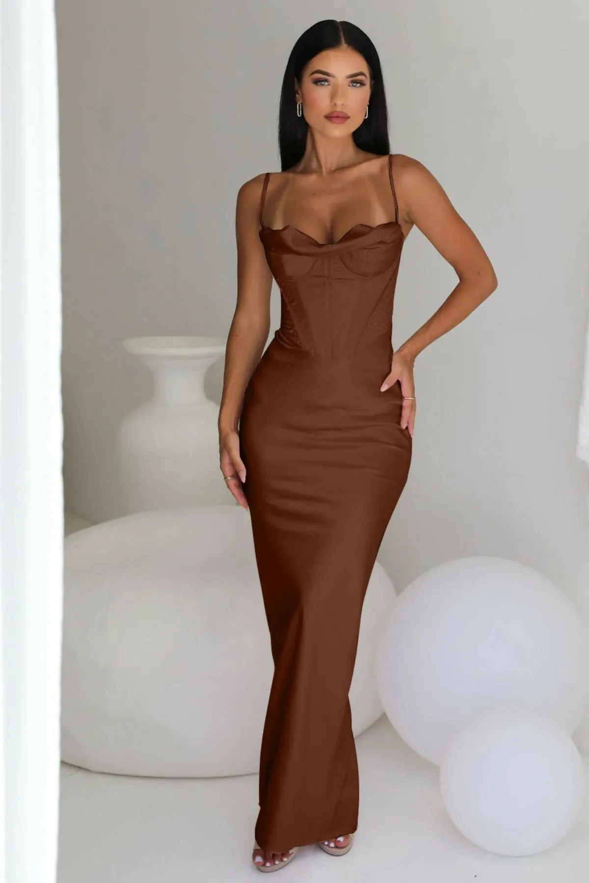 House of CB Charmaine Chocolate Maxi Dress Brown Size S / AU 8