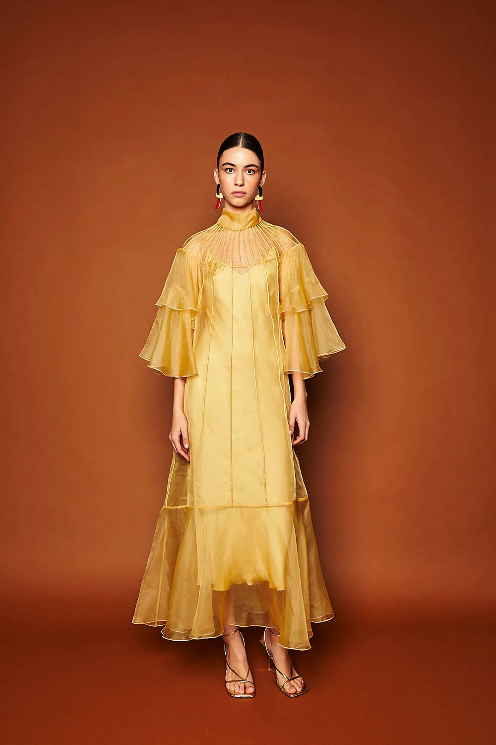 HUSN ORGANZA MAXI DRESS - SAFFRON