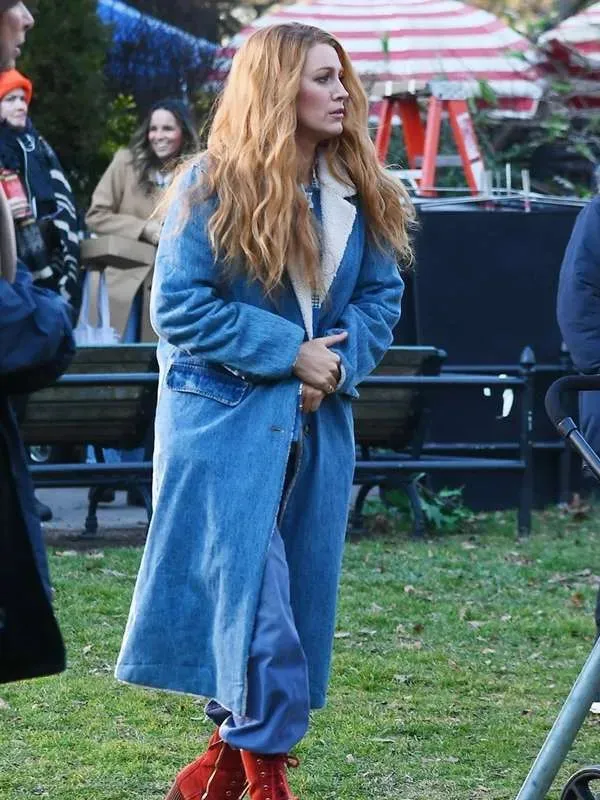 It Ends with Us Blake Lively Blue Shearling Long Coat