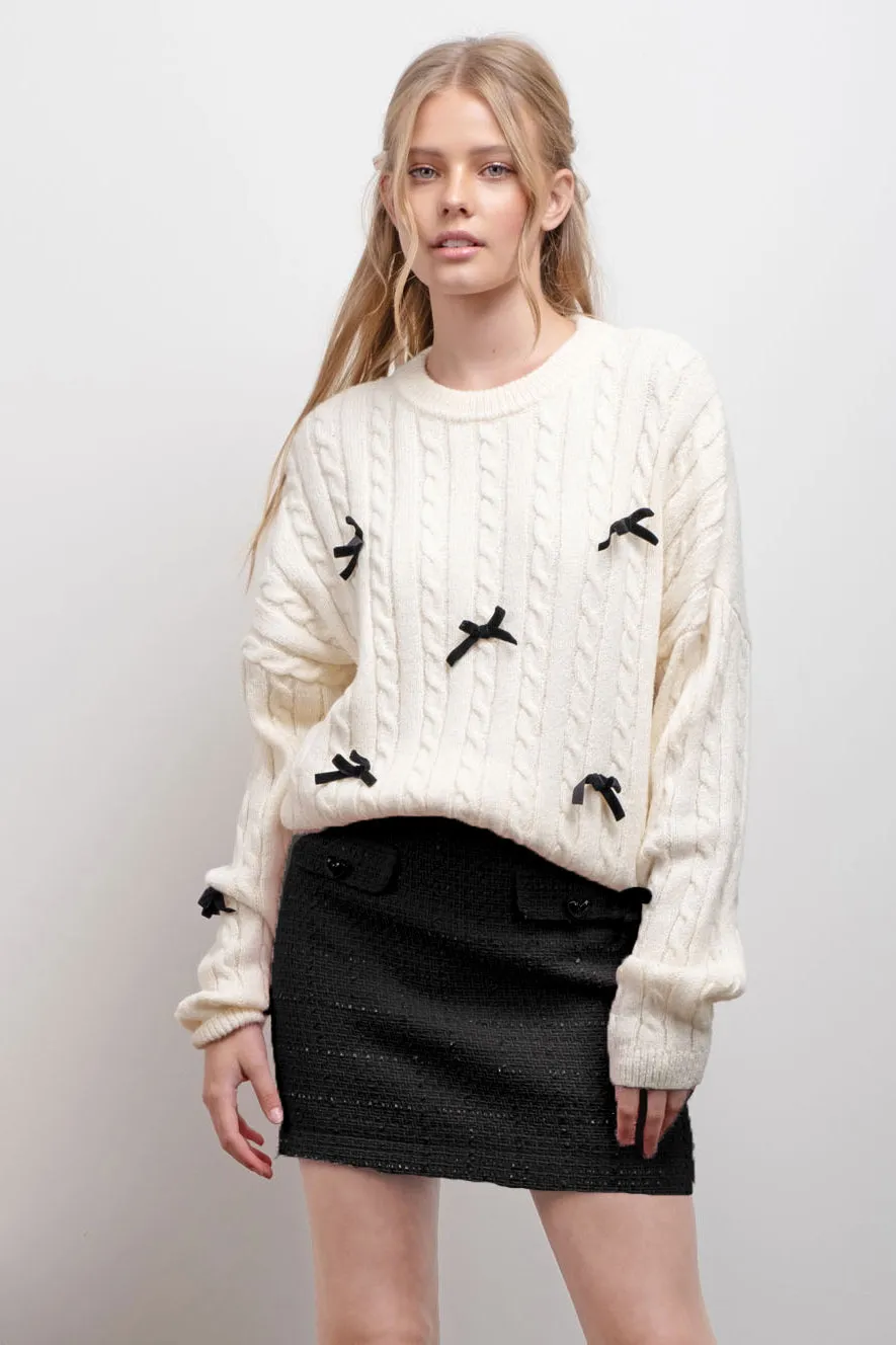 Ivory Cable Bow Sweater