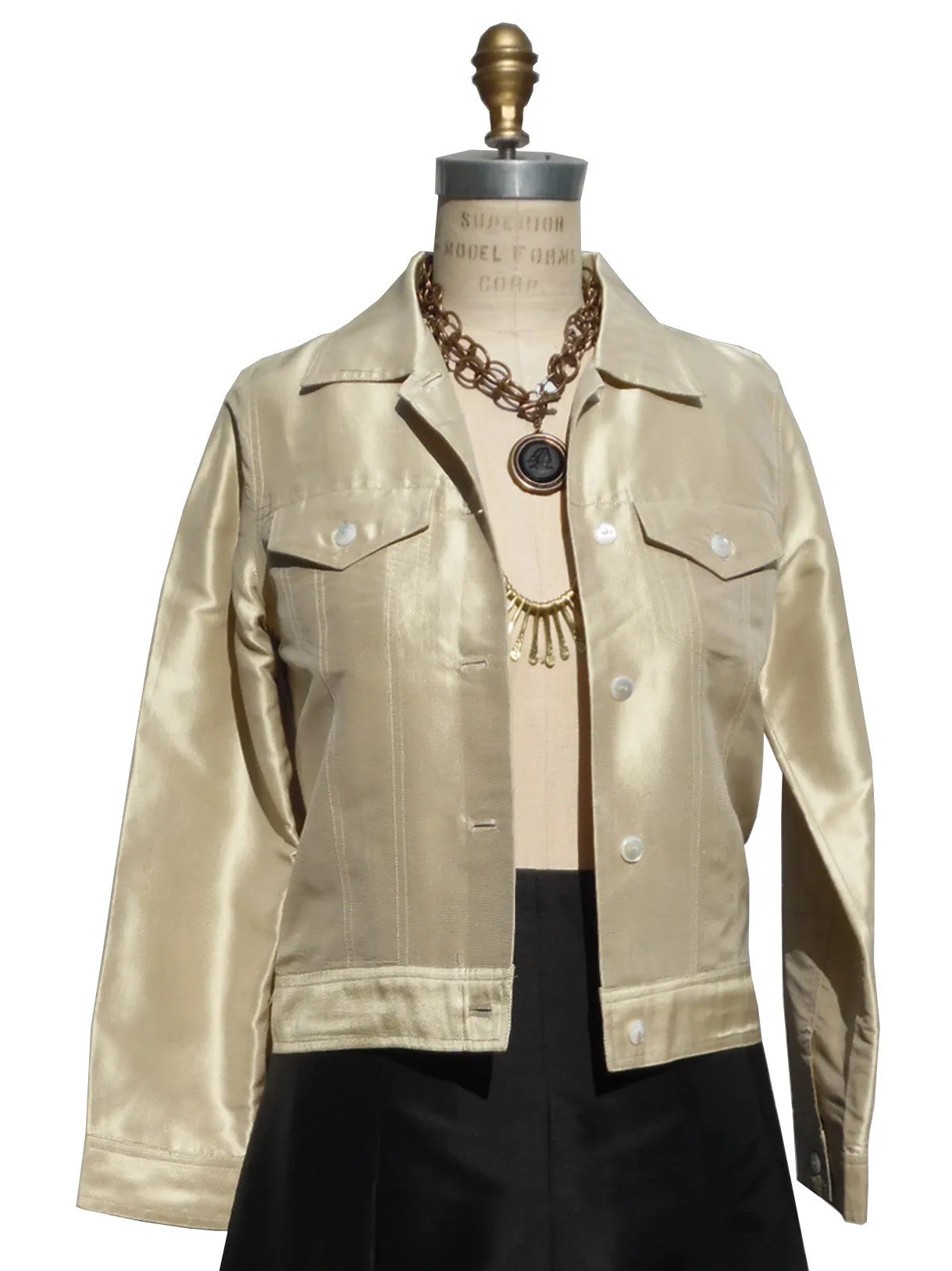 Jean Jacket Thai Silk And Mother Of Pearl Brass Eggplant