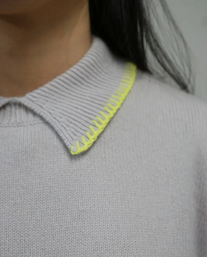 Jumper1234 Blanket Stitch Fog Neon Yellow Collar Knit