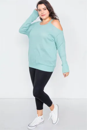 Junior Plus Size Sheer Mint Cotton Could Shoulder Top