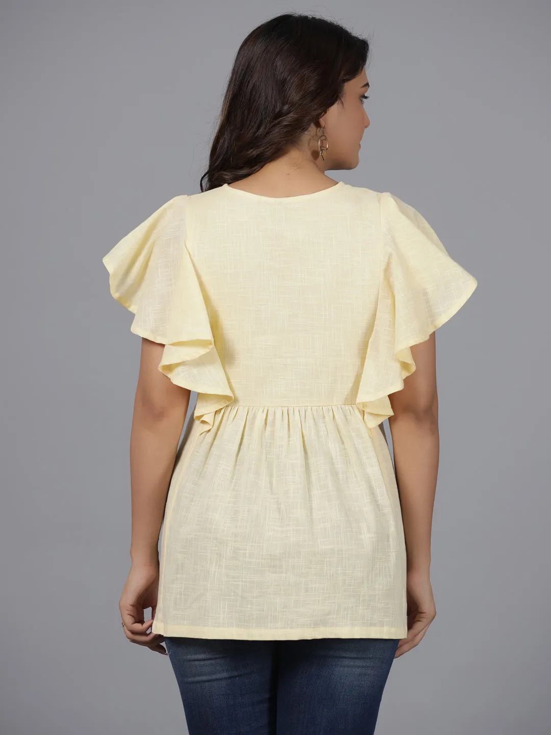 Juniper Yellow Cotton Slub Solid with Embroidered Tunic