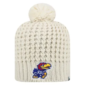 Kansas Jayhawks TOW Women's Ivory "Slouch" Style Soft Knit Poofball Beanie