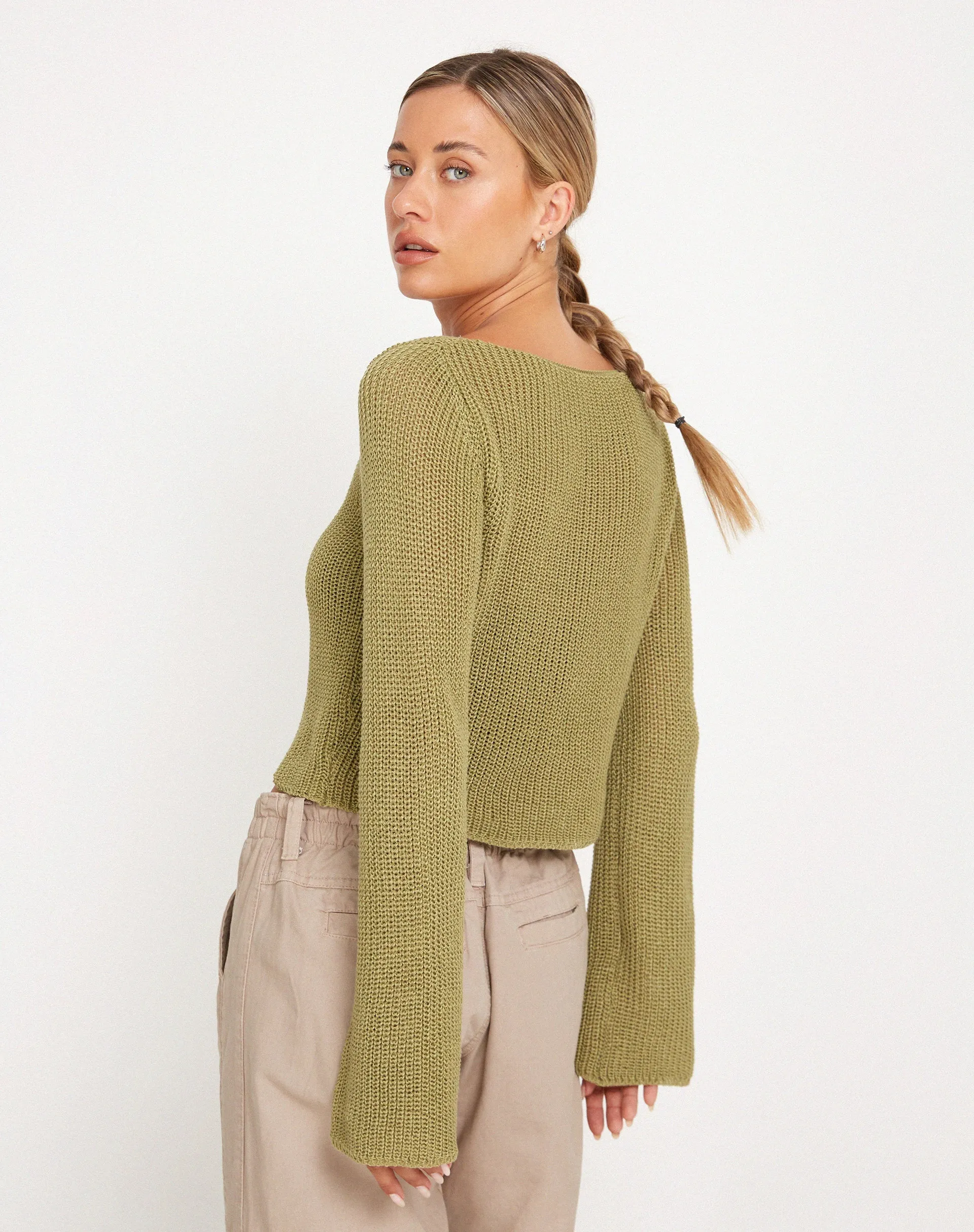 Kazayo Long sleeve Knit Top in Desert Sage