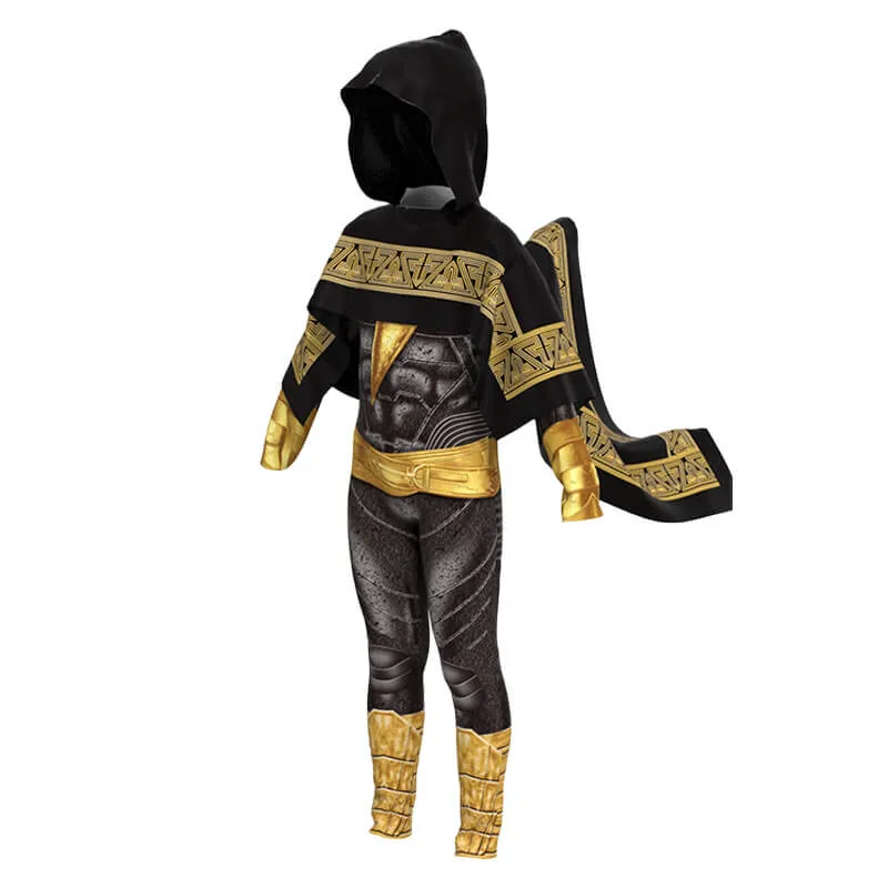 Kids Teens Black Addam Costume Hooded Cape and Jumpsuit 2pcs Suit for Halloween Cosplay