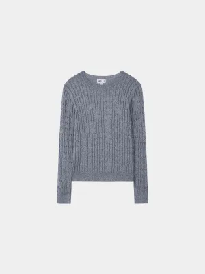 Knit Cable Sweater-Heathered Blue