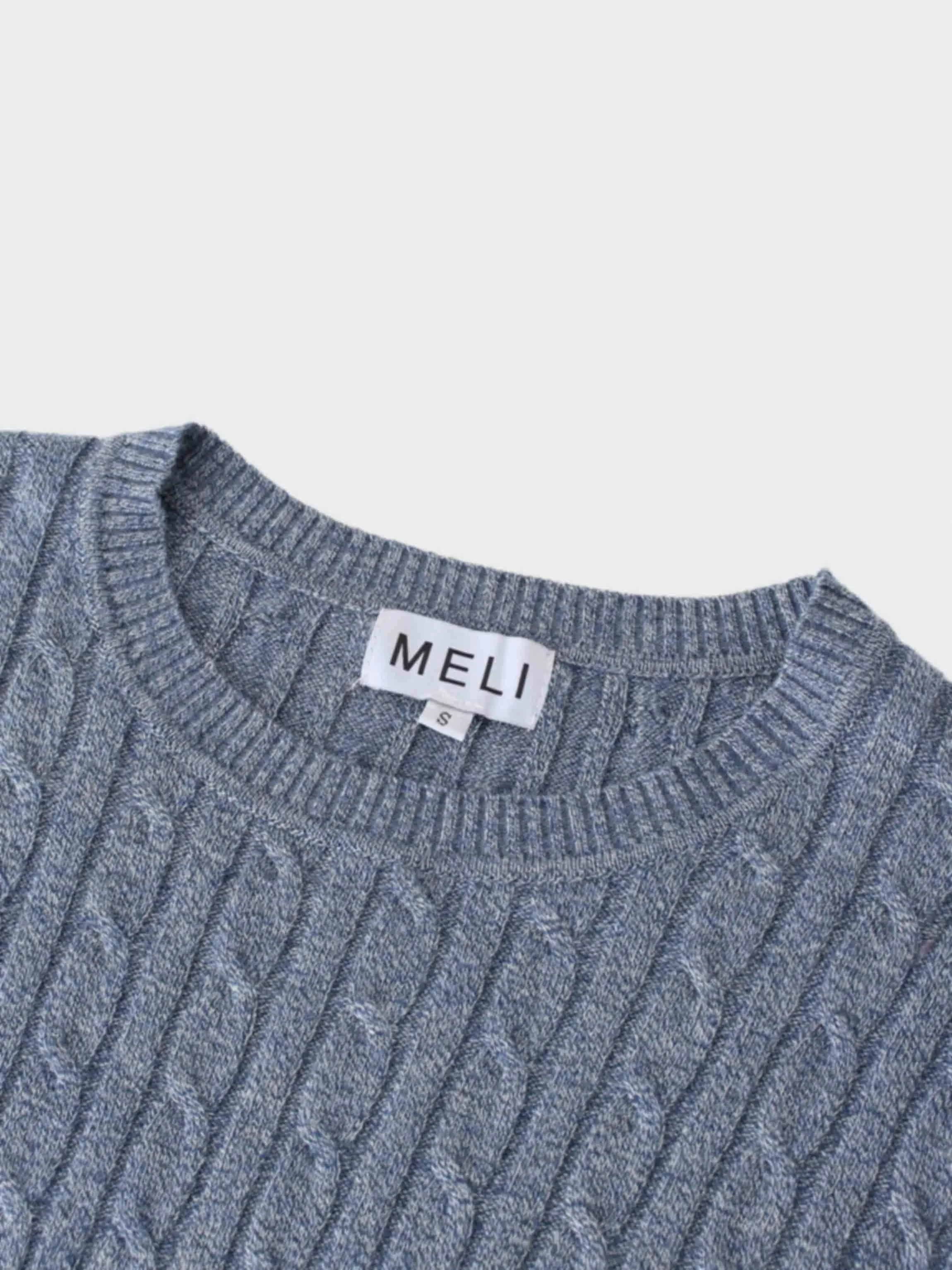 Knit Cable Sweater-Heathered Blue