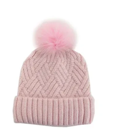 Knit Hat with Fox Pompom