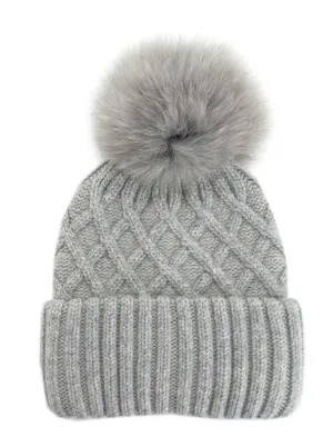 Knit Hat with Fox Pompom