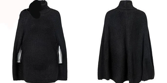 Knitted Turtleneck Pullover Cloak Sweater