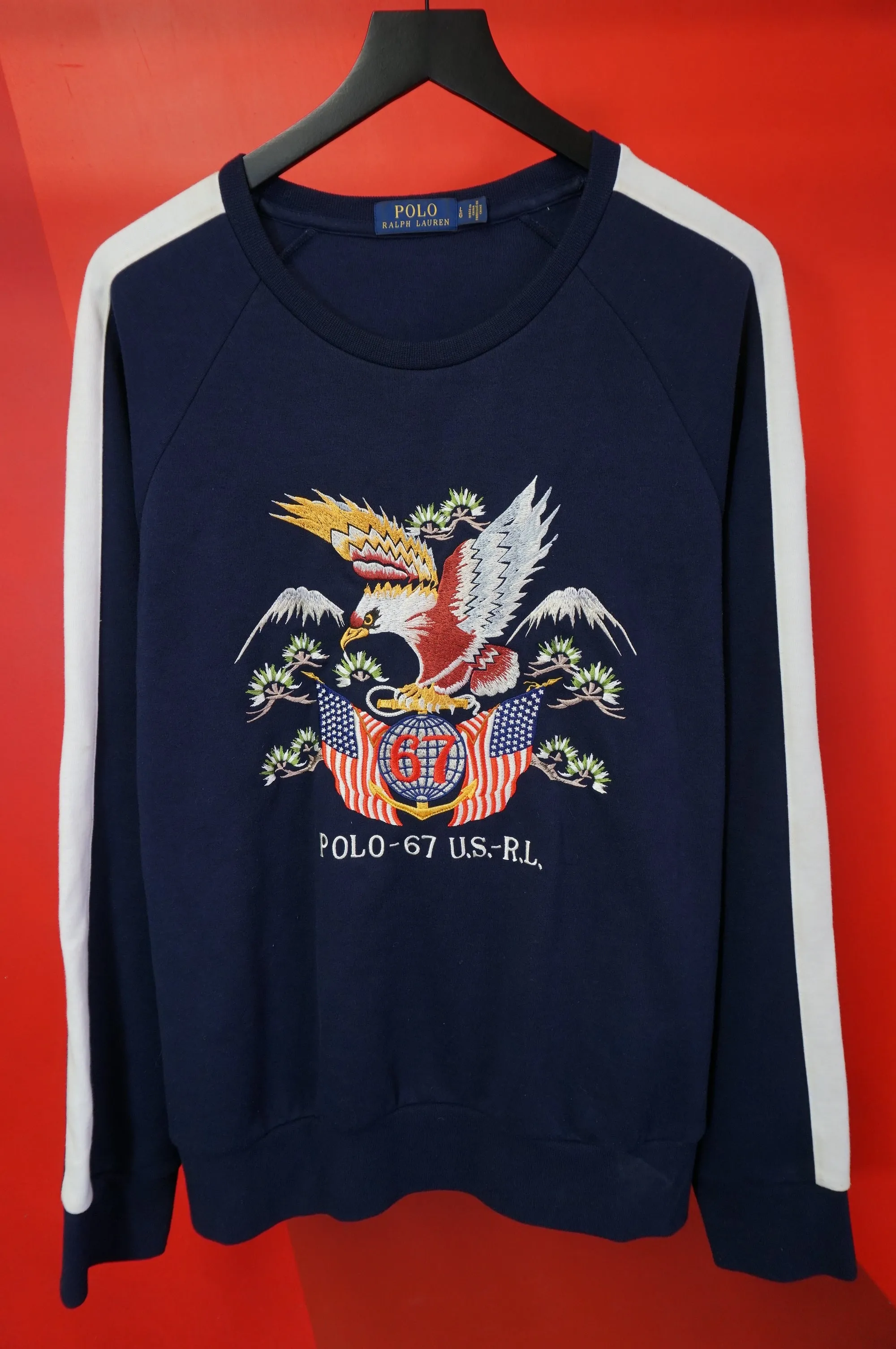 (L) Patriotic Ralph Lauren Embroidered Eagle Crewnecm