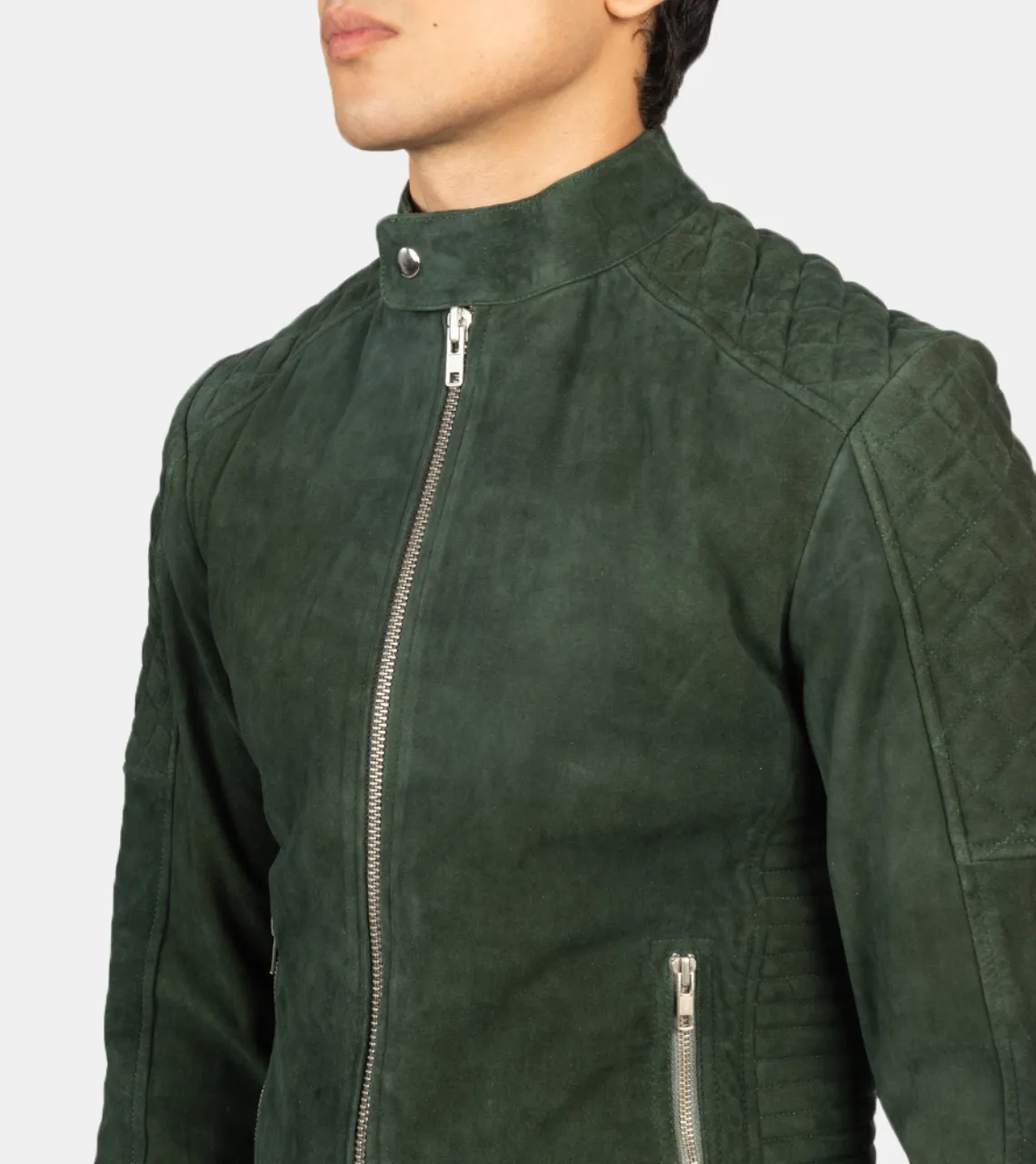 Lazarus Men's Green Quilted Suede Leather Jacket