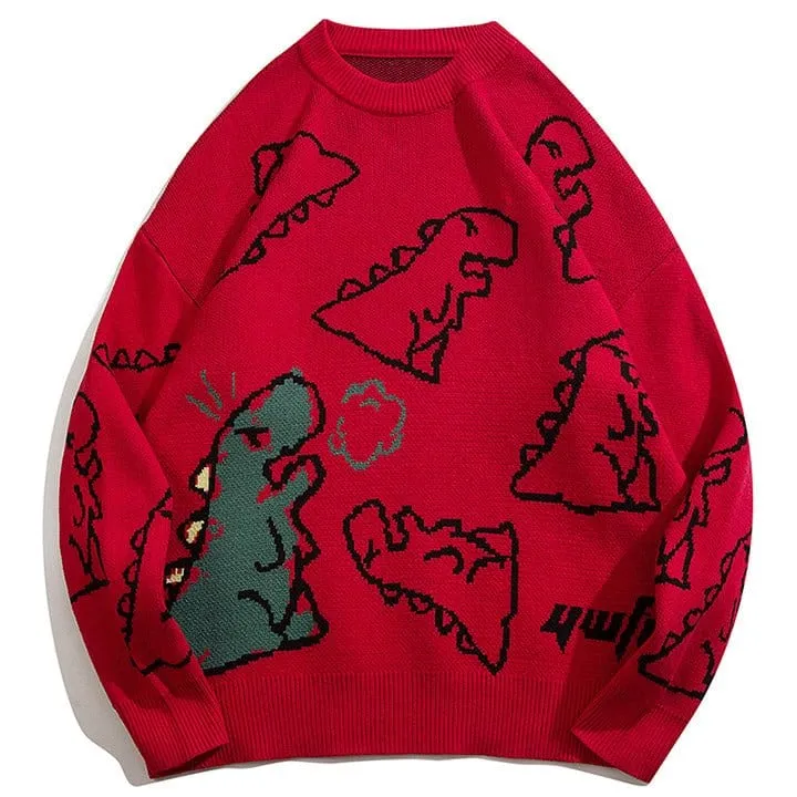 LEMANDIK Cartoon Dinosaur Pattern Sweater