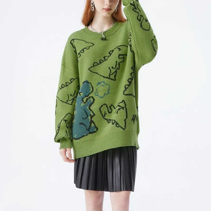 LEMANDIK Cartoon Dinosaur Pattern Sweater