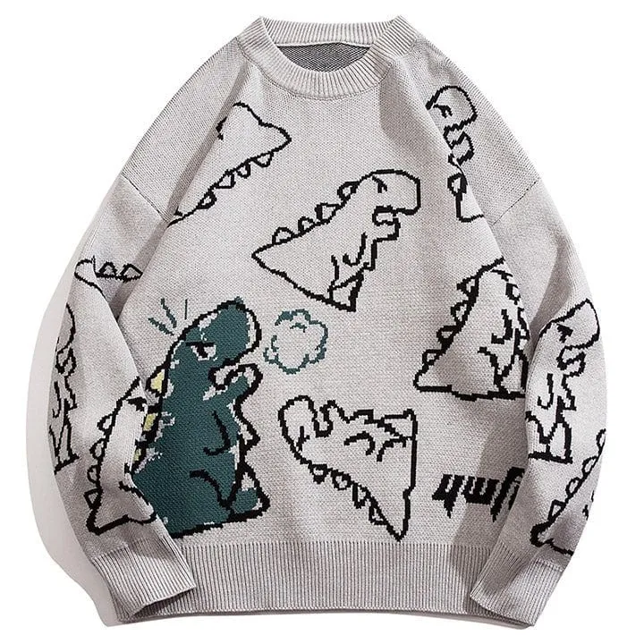 LEMANDIK Cartoon Dinosaur Pattern Sweater