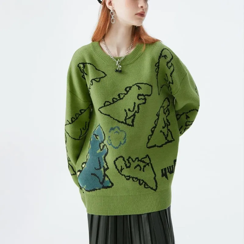 LEMANDIK Cartoon Dinosaur Pattern Sweater