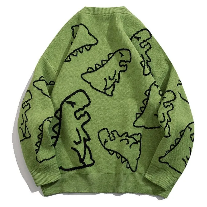 LEMANDIK Cartoon Dinosaur Pattern Sweater