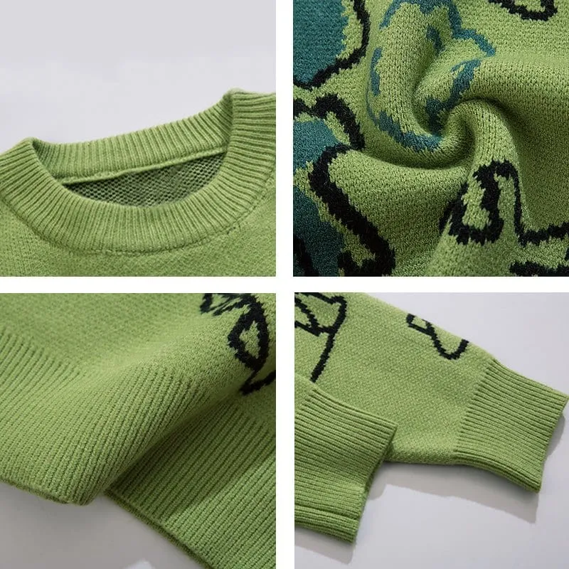 LEMANDIK Cartoon Dinosaur Pattern Sweater