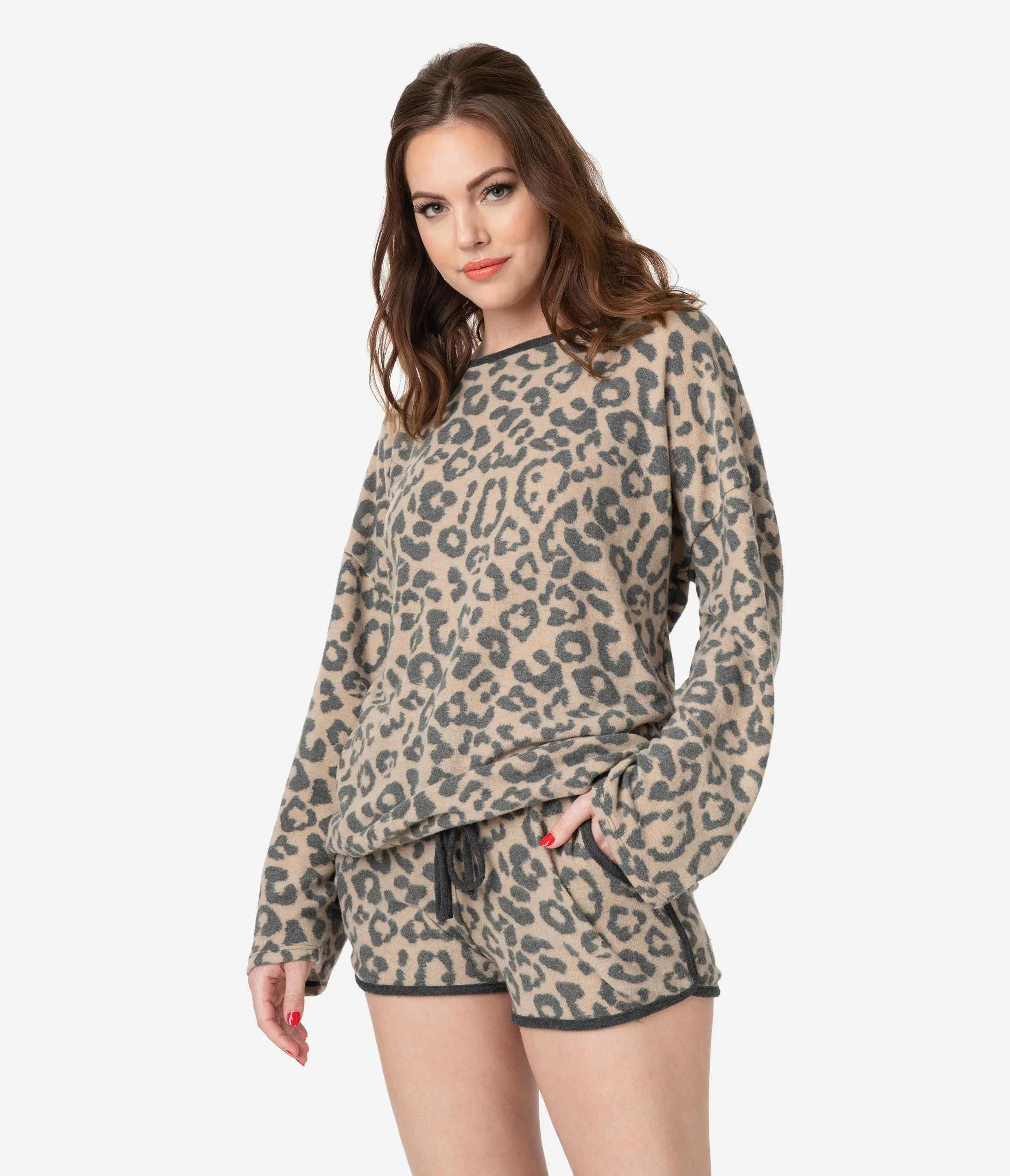 Leopard Print Long Sleeve Lounge Shirt