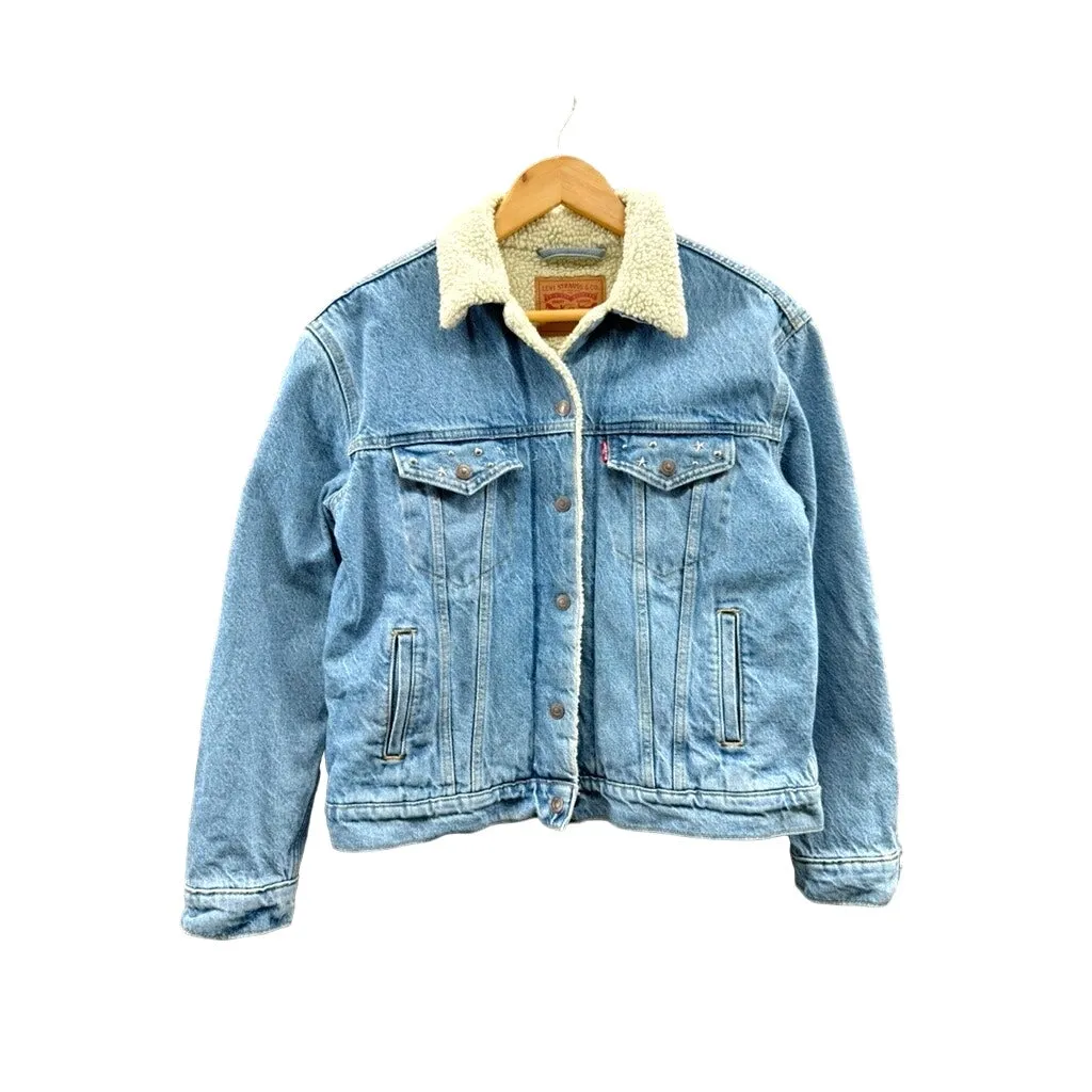 Levi's Women's Studded Sherpa Lined Denim Trucker Jacket