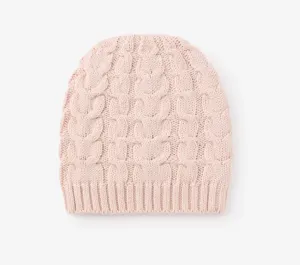 Light Pink Horseshoe cable knit baby hat