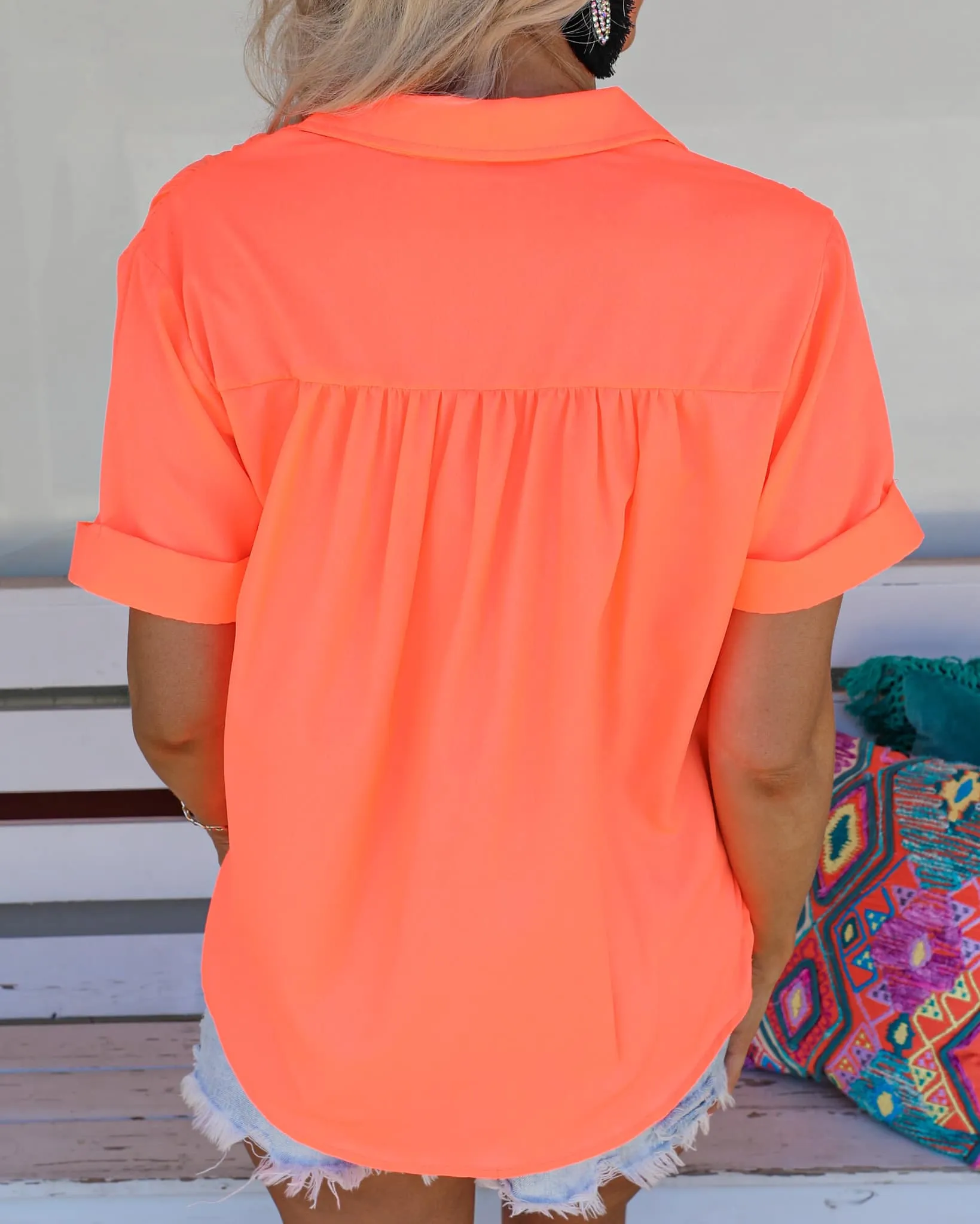 Lilah Neon Orange Short Sleeve Top