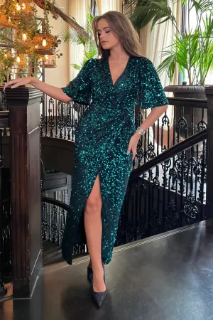 LILAH VELVET SEQUIN MAXI DRESS (GREEN)