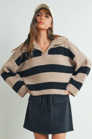 Lina Stripe Drop Shoulder With Wide Collar Sweater