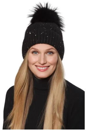 Linda Richards Wool Pom-pom Hat With Sequins HA-62SEQ | Black