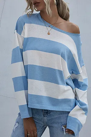 Loose Scoop Striped Knit Top