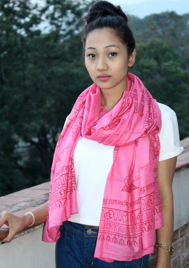 Lord Krishna Printed Pink Cotton Shawl From Nepal