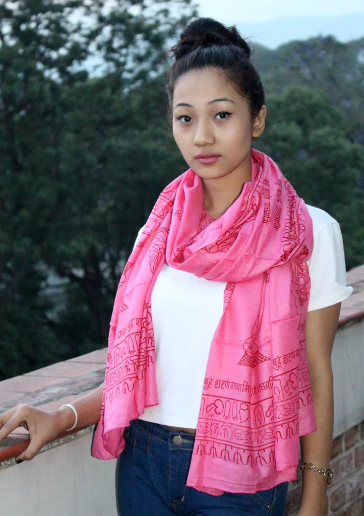 Lord Krishna Printed Pink Cotton Shawl From Nepal