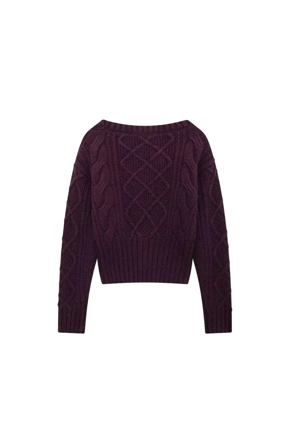 'Lucia' Loose-Fit Diamond-Pattern Long-Sleeve Knit Top