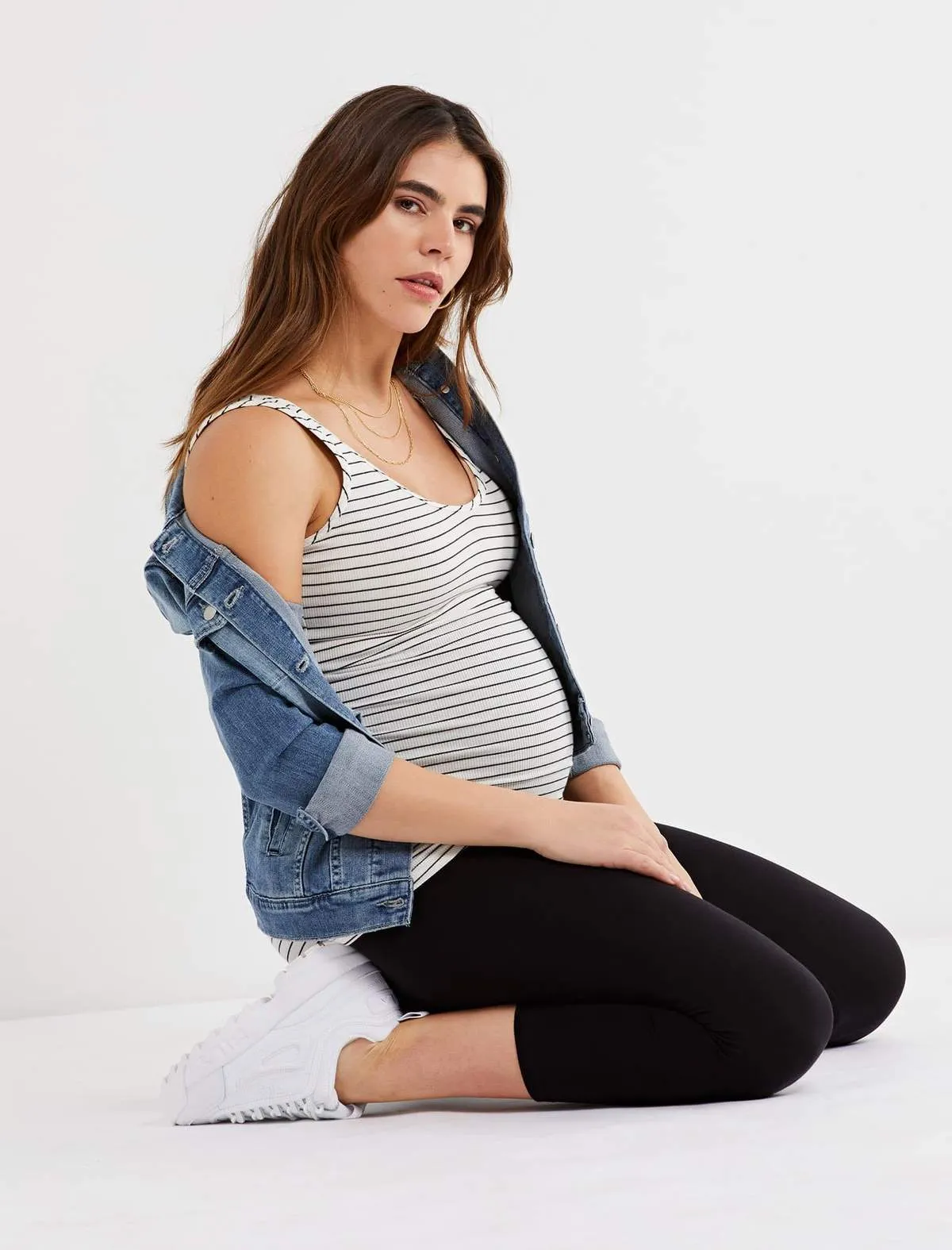 Luxe Rib Knit Maternity Tank Top in B/W Stripe