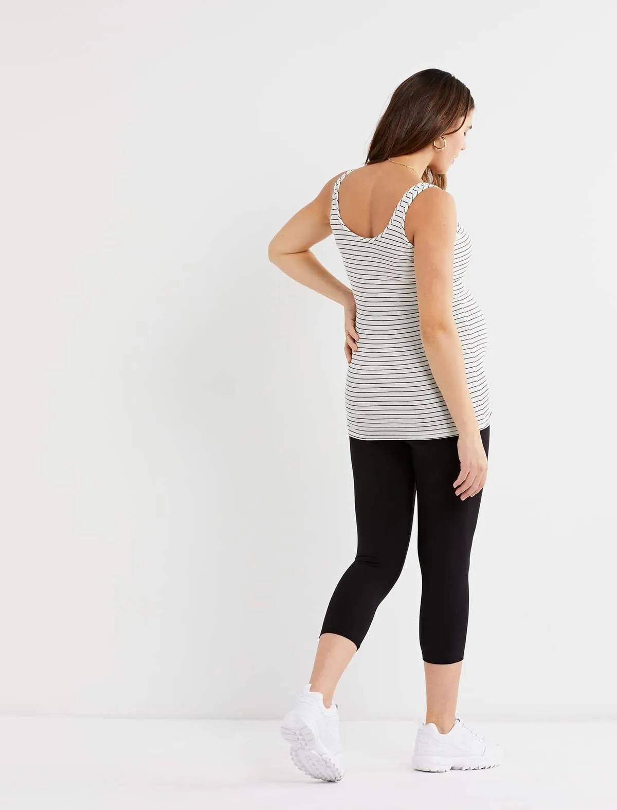 Luxe Rib Knit Maternity Tank Top in B/W Stripe