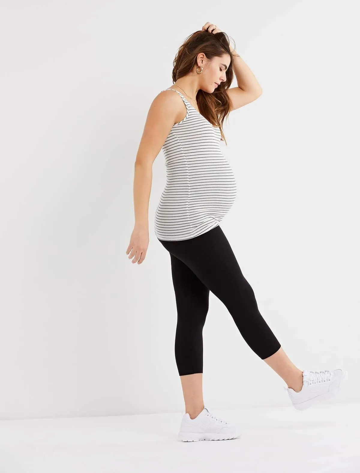 Luxe Rib Knit Maternity Tank Top in B/W Stripe